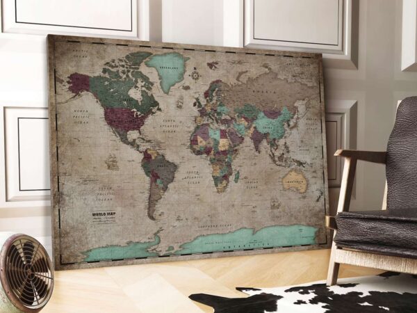 Mapa Korkowa Kremowa Mapa Świata do przypinania Mapa w starym stylu