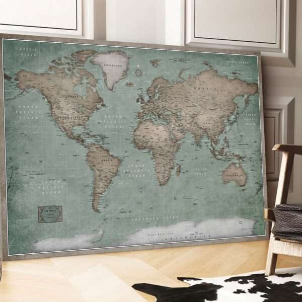Mapa Korkowa Kremowa Mapa Świata do przypinania