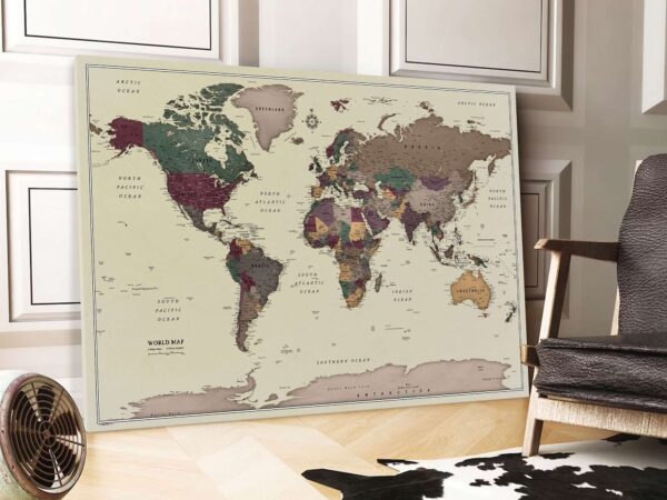 Mapa Korkowa Kremowa Mapa Świata do przypinania