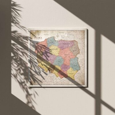 Pinezki kuleczki Pinezki do Mapy Mapa korkowa Polski Niebieska mapa Polski Mapa korkowa z pinezkami Mapa do wpinania Mapa z podkładem korkowym Podkład Korkowy Tablica Korkowa Mapa Vintage Mapa Mapa Retro Mapa kolorowa Mapa Polski kolorowa