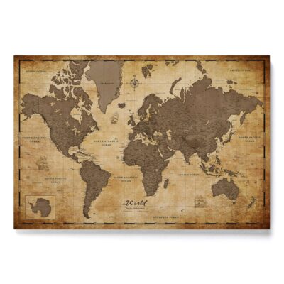 retro mapa świata Mapa na canvasie Mapa Korkowa Mapa z podkładem Mapa do wpinania Mapa w starym stylu Brązowa mapa świata świat canvascale