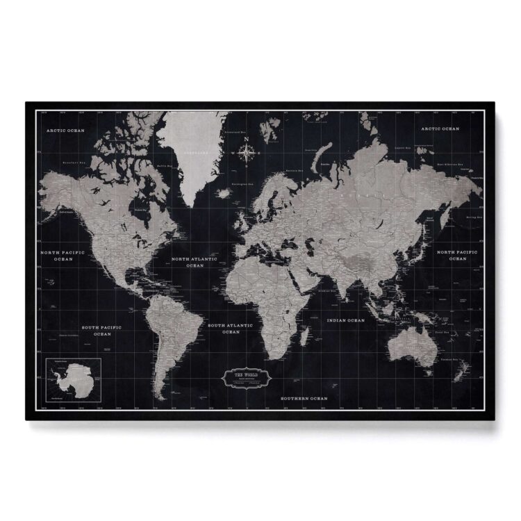 Mapa Korkowa świata canvascale Mapa do wpinania Mapa z podkładem korkowym Nowoczesna mapa Mapa do salonu Mapa czarna Czarna mapa świata