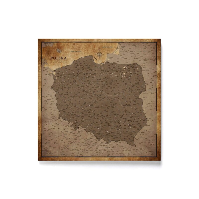 brazowa mapa polski do wbijania pinezek