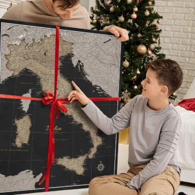 Mapa Korkowa Włoch z pinezkami Golden Starry Night