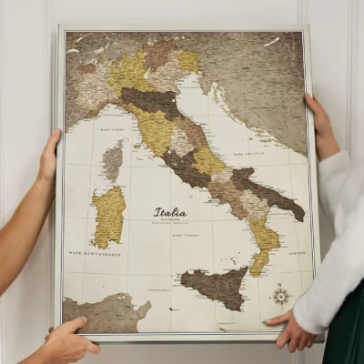 Mapa Korkowa Włoch z pinezkami Cream Browns