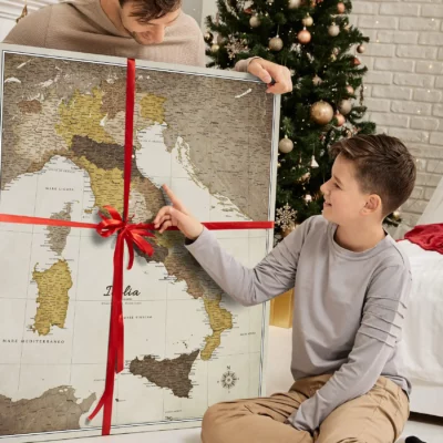 Mapa Korkowa Włoch z pinezkami Cream Browns