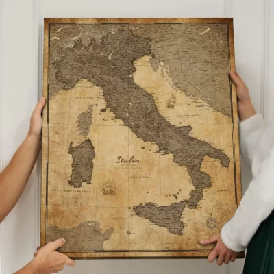 Mapa Korkowa Włoch z pinezkami Retro Brown Desert