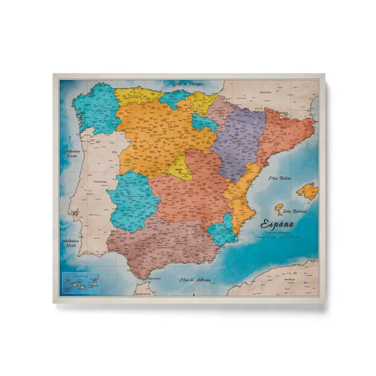 Mapa Korkowa Hiszpanii z pinezkami Multicolor