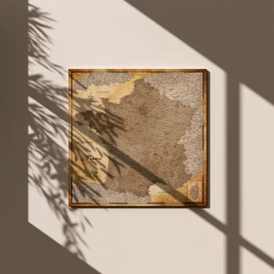 Mapa Korkowa Francji Retro Brown Desert