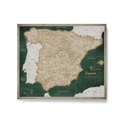 Mapa Korkowa Hiszpanii z pinezkami Green
