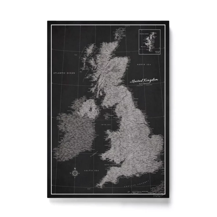 Mapa Korkowa Wielka Brytania i Irlandia Black And Silver Moon