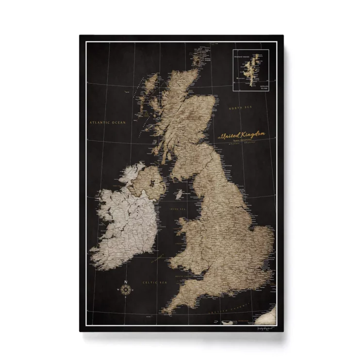 Mapa Korkowa Wielka Brytania i Irlandia Golden Starry Night