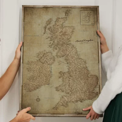 Mapa Korkowa Wielka Brytania i Irlandia Retro