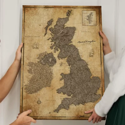 Mapa Korkowa Wielka Brytania i Irlandia Retro Brown Desert