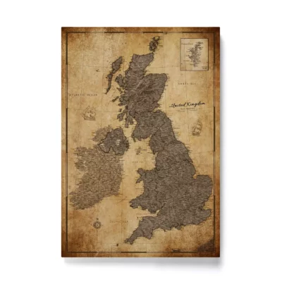 Mapa Korkowa Wielka Brytania i Irlandia Retro Brown Desert