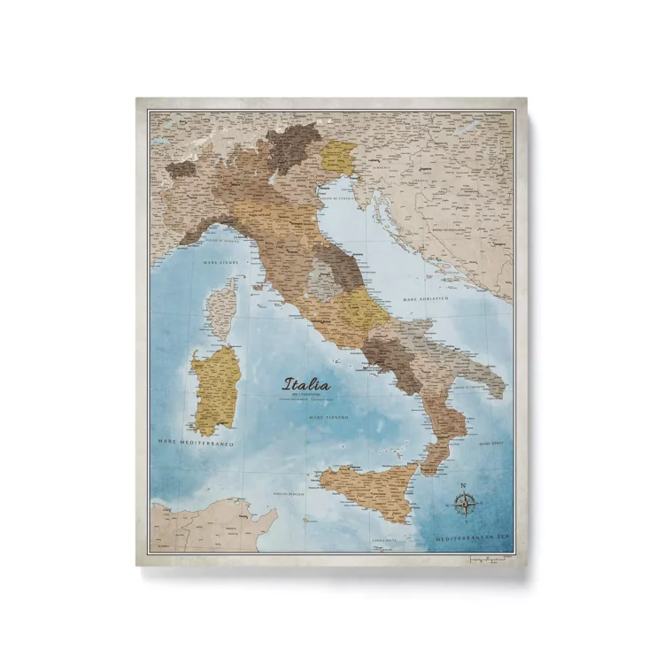 Mapa Korkowa Włoch z pinezkami Blue Shades of brown
