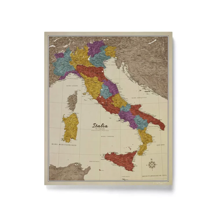 Mapa Korkowa Włoch z pinezkami Cream Multicolor