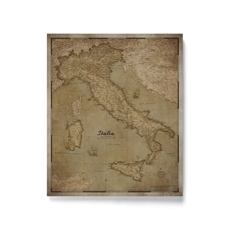 Mapa Korkowa Włoch z pinezkami Retro