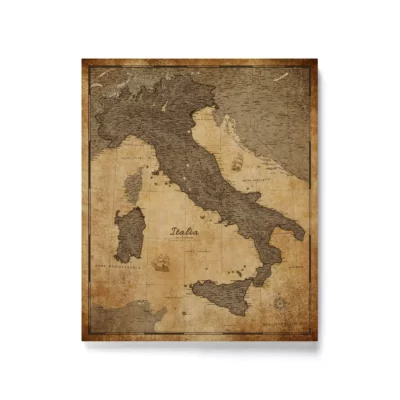 Mapa Korkowa Włoch z pinezkami Retro Brown Desert
