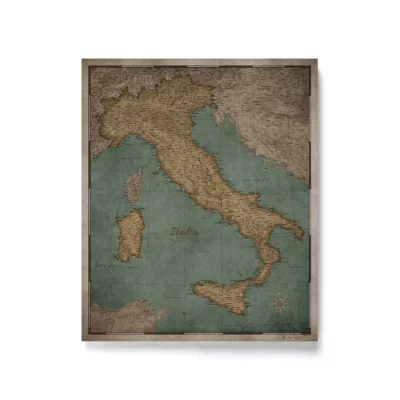 Mapa Korkowa Włoch z pinezkami Retro Old