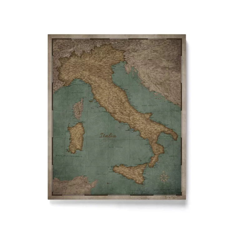 Mapa Korkowa Włoch z pinezkami Retro Old
