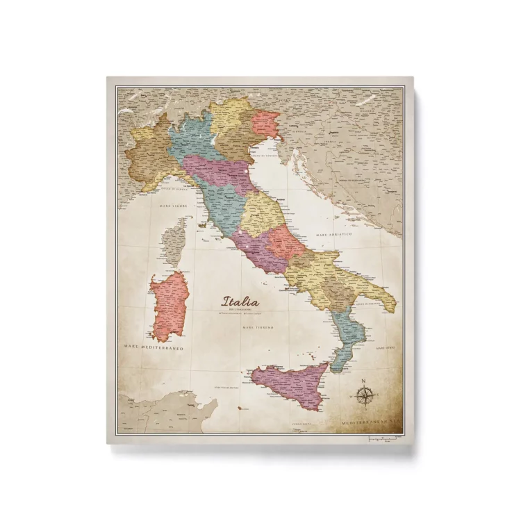 Mapa Korkowa Włoch z pinezkami Vintage