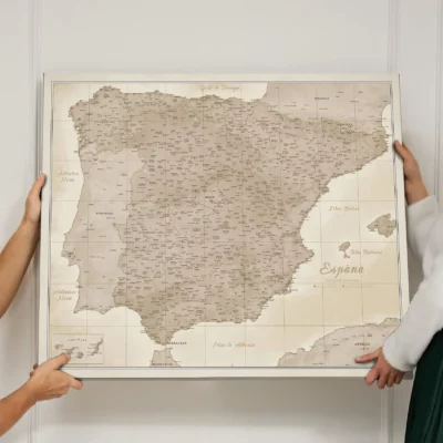 Mapa Korkowa Hiszpanii z pinezkami Beige Sand Dunes