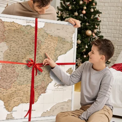 Mapa Korkowa Hiszpanii z pinezkami Cream Multicolor